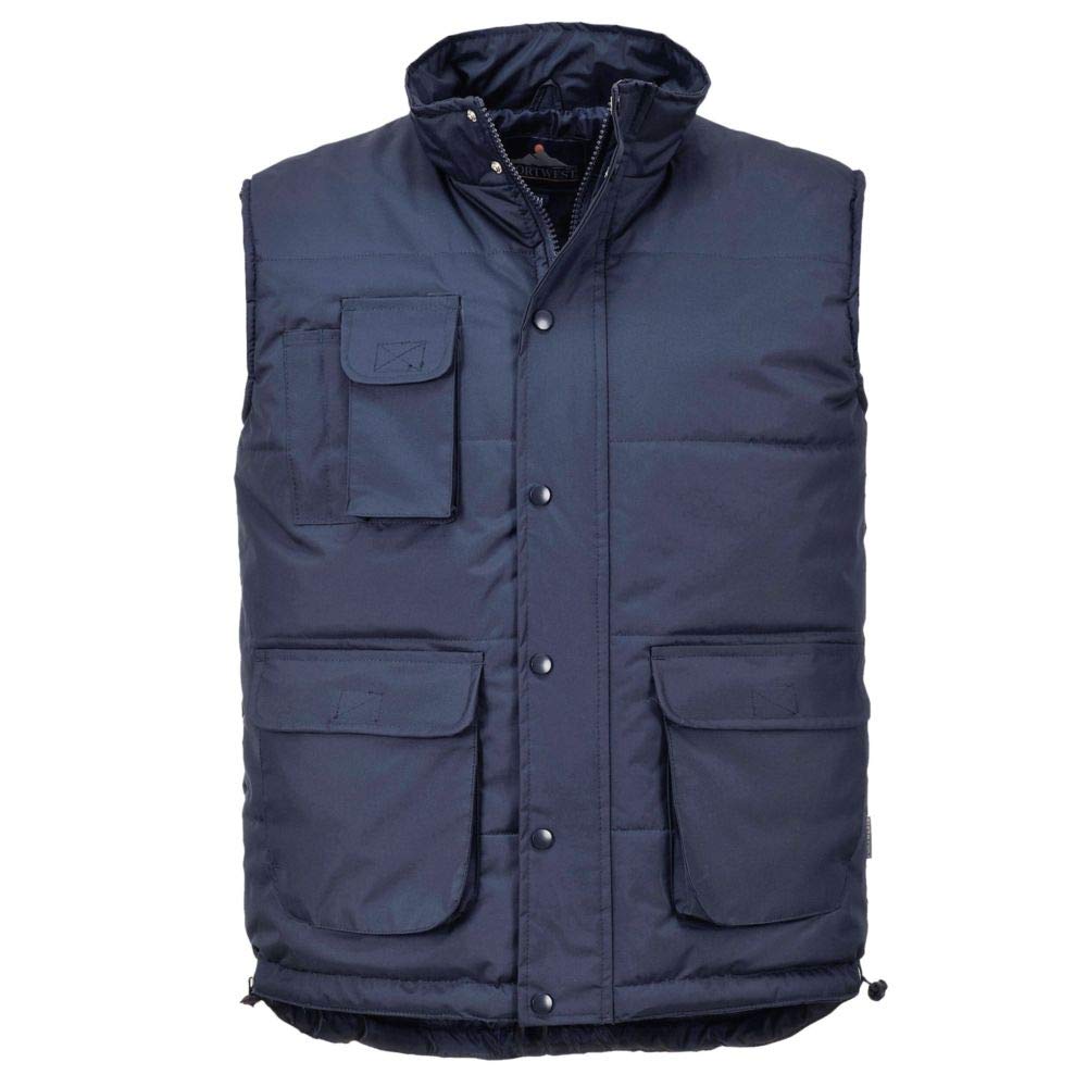 Portwest S415 Gilet Classico Resistente all'acqua Sei tasche Senza Maniche | Blu navy, 4XL, Apertura Frontale con Zip, Rivestimento in PVC, Tasca Portapenne, Maltempo, Coulisse Orlo Regolabile, Leggero