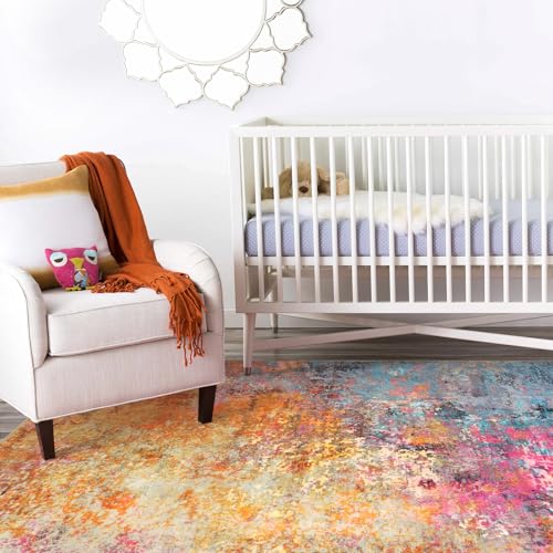 Lahome Modern Abstract Area Rug - 3x5 Washable Kitchen Rugs Colorful Bedroom Rug Non Slip Entryway Rugs, Rainbow Contemporary Indoor Floor Accent Carpet for Kitchen Sink Living Bathroom Doorway