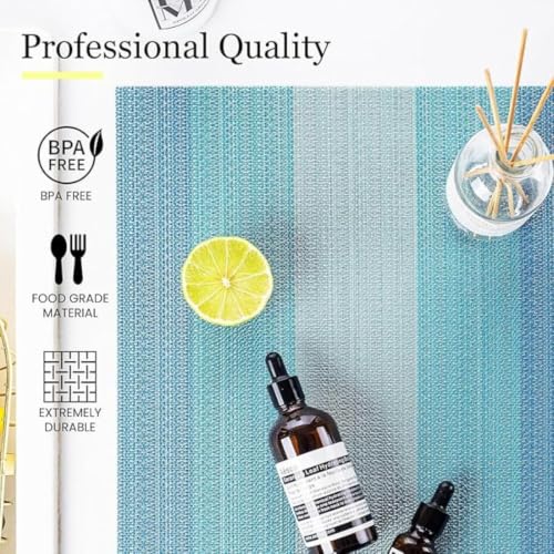 Image of Potency Table Mats Set of 6, Woven Placemats for Dining Table, Heat-Resistant, Stain-Resistant, Anti-Skid, Washable PVC Table Mats, Vinyl Placemats for Dining, Kitchen & Restaurant Table (H Blue)