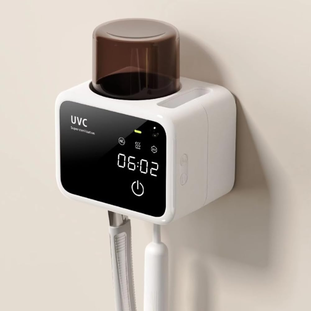 Pantalla LED inteligente UV esterilizador para cepillo de dientes secador recargable montado en la pared soporte para cepillos de dientes con accesorios de baño, práctico organizador para artículos