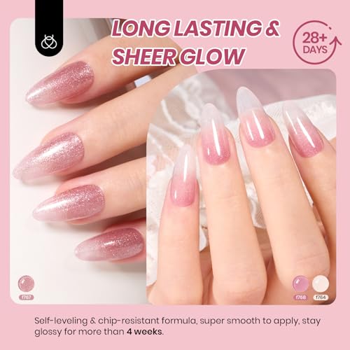 Image of Beetles Pink Glitter Gel Nail Polish Set - 6 Colors Jelly Gel Polish Kit Shimmer Pink Neutral Gel Sheer Translucent Effect Soak off UV DIY Salon Manicure Gift for Women