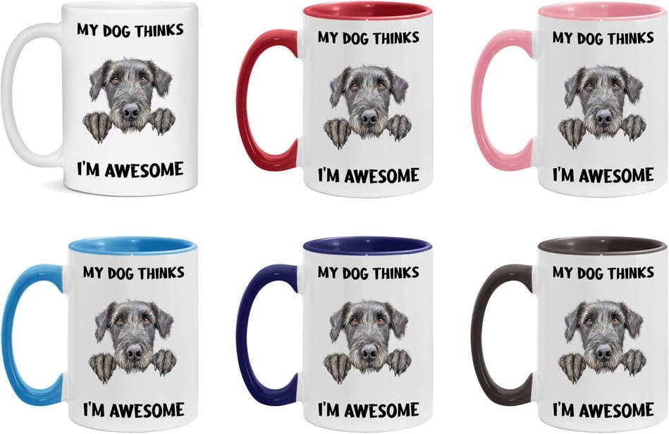 generic Irish Wolfhound Coffee Mug, My Dog Thinks I'm Awesome, Funny Gift For Dog Mom, Dad and Lover, Peeking Puppy White/pink 11oz Ceramic Tea Cup