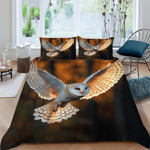 Funda Nordica Cama 90 Infantil Lechuza Común Ropa de Cama 3D Animales Salvajes 3 Piezas Suave Transpirable Microfibra Funda Nórdica 155x220 cm y 2 Fundas de Almohada 50x75 cm J-1508