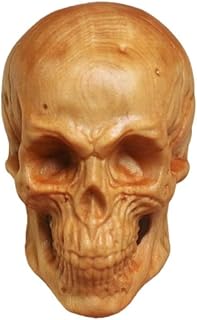 Hand Carved Thuja Wood Skull Figurine, Natural Cliff Cypress Wooden Skull Sculpture, Gothic Halloween Decor, Artisan Pocket Handheld Carving, Desktop Ornament Collectible Gift