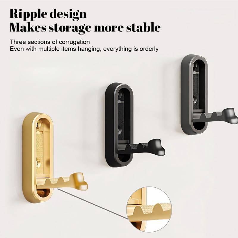 2 Pack Wall Hook, Foldable Coat Hook in Gold and Black, Space-Saving Hanger with Screws, 2.8 x 0.9 Inch (Gold)