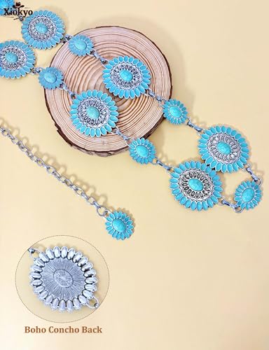 Image of Turquoise Chain Belt for Women, Western Cowgirl Concho Belt | Turquoise Concho Accents with Silver Chains for Western, Cowgirl, Rodeo, Festival and Denim Looks