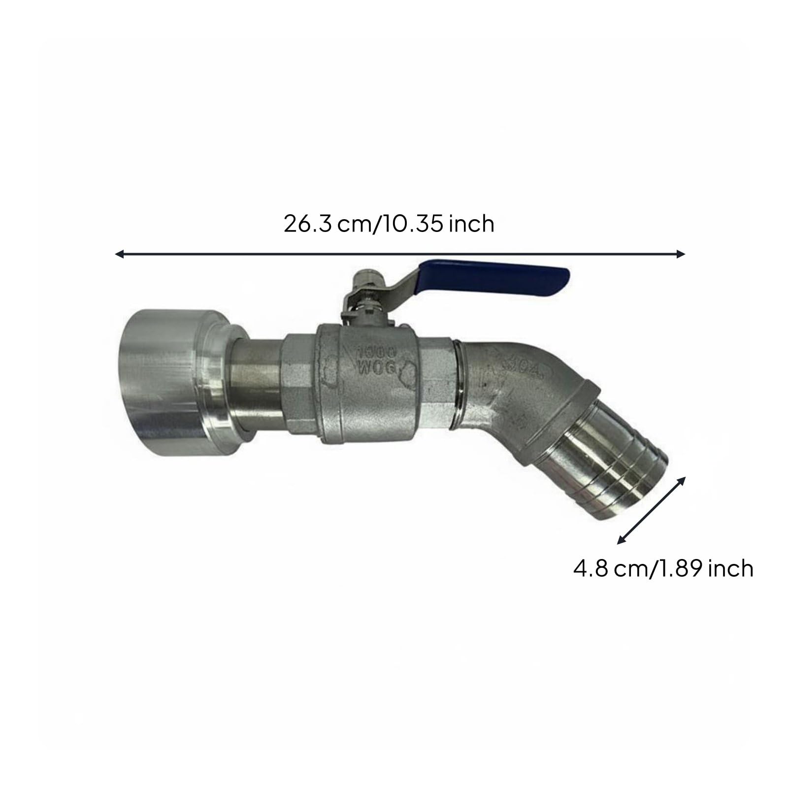 perfk Válvula Adaptadora de Aluminio Válvula de Tanque Adaptador de Contenedor con Rosca Estándar Acero Inoxidable y PVC Opcionales Adecuada para, 48MM, Acero Inox 45°