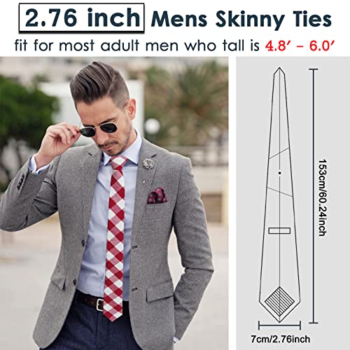 Image of Mantieqingway Mens Skinny Ties,2.56 inch Cotton Neckties Striped Plaid Ties for Groom Groomsmen Wedding Party Christmas