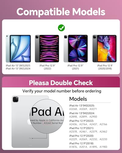 Image of Clear Keyboard Case for iPad Air 13 inch (M3 /M2, 2025 /2024) & Pro 12.9 inch (3 /4 /5 /6th Gen) 360 Swivel Multi-Touch Trackpad with Wireless Bluetooth 7-Color Backlight, Pencil Holder Pink