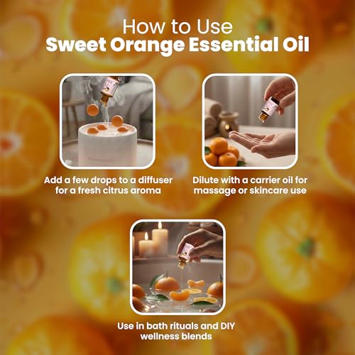 Image of Romyco Sweet Orange Essential Oil 30ml for Skin Care, Mood Uplift | Fresh Citrus Aroma | Aromatherapy, Use in Diffuser | Pure, Natural & Undiluted