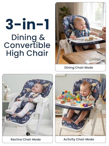 Image of POLKA TOTS Ergonomic High Chair for Baby | Convertible Baby Feeding Chair for 0 to 5 Years| Portable & Foldable Kids Chair for 6 Months to 5 Years | 5 Point Safety Harness & Feeding Tray | Premium Booster Seat - EN14988 Certified