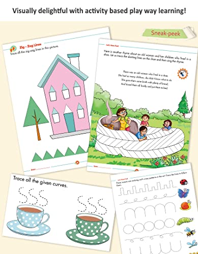 Image of Woodsnipe Pattern Writing + Beginner Alphabet Learning LTHF method for Preschoolers Ages 2 to 4 Years for Homeschooling | Basic Strokes, Lines and Curves, Capital Letters, Tracing and Colouring