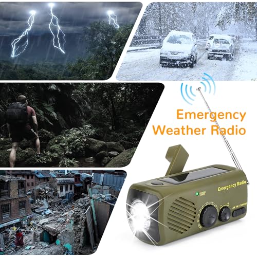 Image of Emergency Solar Radio, Portable Hand Crank Radio with AM /FM, 1200mAh Rechargeable Power Bank, SOS Alarm, LED Torch, USB Mobile Phone Charger for Outdoor Camping and Hiking