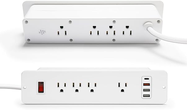 Double Side USB C Recessed Power Strip,Countertop Plugs 8 Outlets 4 USB Ports, PD 20W Flush Mount Desk Plug Station Flat Plug Mountable Power Socket Build into Furniture, Drawer, Table,Cabinet