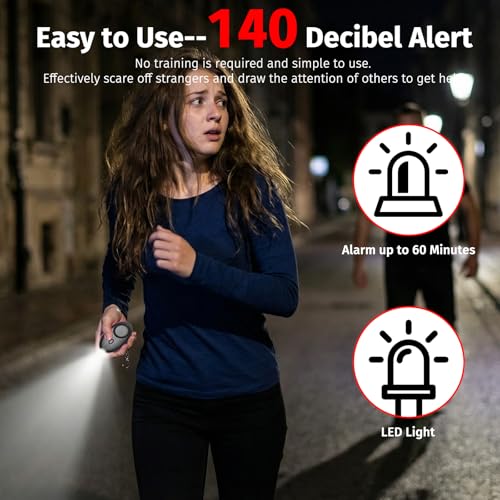 Image of Personal Alarm for Women 140DB Emergency Self-Defense Security Alarm Keychain with LED Light for Women Kids and Elders-2 Pack (Black & White)