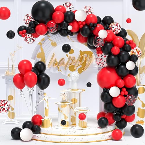 Image of CANREVEL 50pcs 12 Inches Black Red Confetti Balloons Kit, Black Red White Party Balloons with Ribbons for Birthday, Wedding, Baby Shower, Graduation Decorations