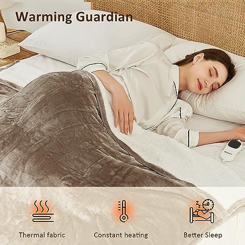 JKMAX Heated Electric Blanket King Size - 100"x90" Flannel Heating Blanket with 10 Heating Levels & 5 Time Settings Over-Heat Protection, Winter Warmer for Adults with ETL Certification(Ivory)