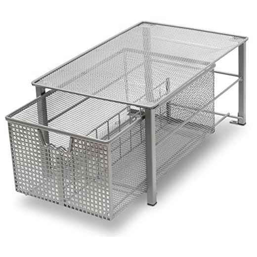 DecoBros Mesh Cabinet Basket Organizer, Silver (Large - 10 x 15.8 x 7.5)