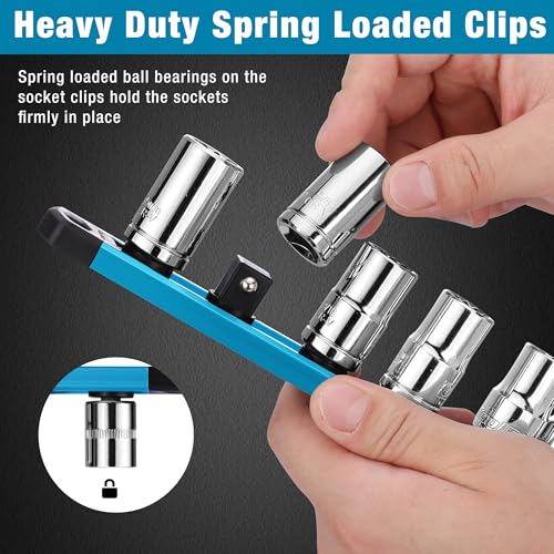Image of WORKPRO Magnetic Socket Organizer, Heavy Duty 1 /2-Inch Drive Socket Rail | Aluminum Alloy, 10 Pieces Clips, Rotatable & Movable Clips, Efficient Organization