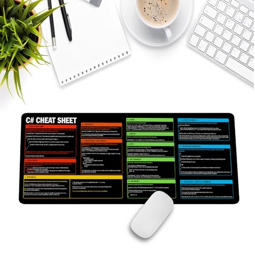 Image of C# Programming Cheat Sheet Mouse Mat KMH Mouse Pad for Developers Coders, Large Desk Mat, C# Quick Reference Mousepad KEssential Computer Accessories for Study, Work, and Reference Purposes