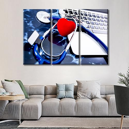 Image of Medical Stethoscope on Film X-Ray Wall Painting 3 Panels Medical Instrument Canvas Wall Art Laboratory Wall Art for Living Nosocomium Giclee Print Stretched and Framed Ready to Hang (60 inchWx40 inchH)