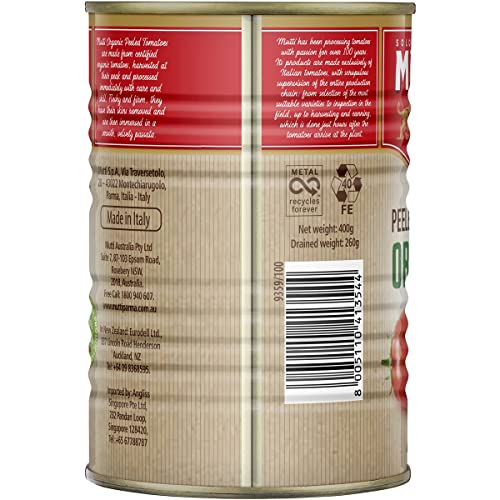 Image of Mutti Parma Organic Whole Peeled Italian Tomatoes Pelati Certified Organic Italian for Pasta Sauce, Pizza & Cooking, 14.11 oz ℮ 400 g