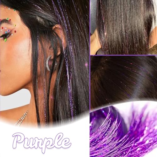 Image of MAYCREATE 6pcs Hair Tinsel Extensions Glittering Clip-on Purple Glittering Tinsel Hair Extensions for Styling Girls Fairy Kit for Party, Festival