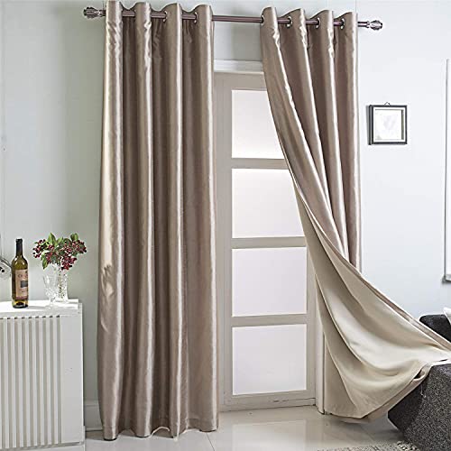 Image of GYROHOME Faux Silk Room-Darkening Blackout Curtains (Beige Liner) Solid Window Treatment Drapes for Bedroom Living Room, Thermal Insulated Ring Top (2Panels, 46x90inch,Gold Brown)