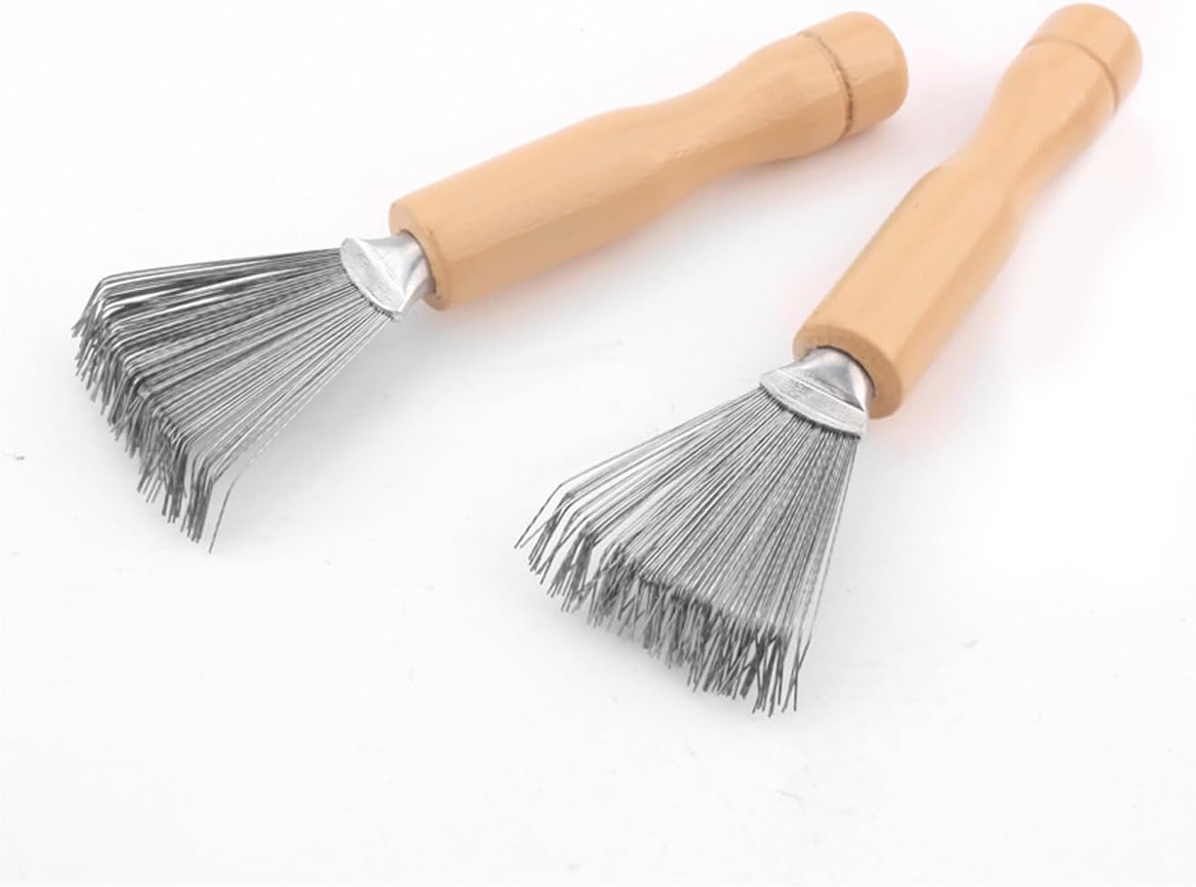 2 Pack Hair Brush Cleaner Tool Cleaning Comb Brushes for Hairbrush Easy Clean Solution with Metal Rake Wooden Handle for Home and Salon Use (Handle with Groove)