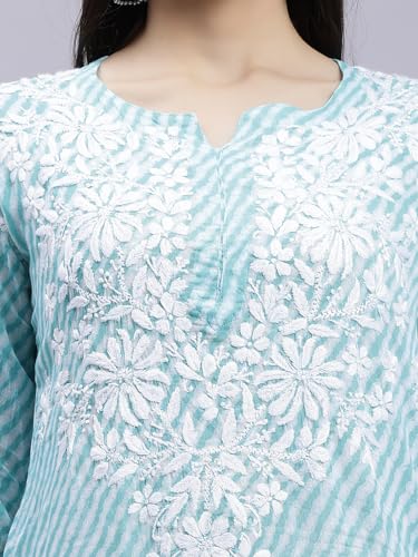 Image of Seva Chikan Hand Embroidered Lucknowi Chikankari Regular Fit Straight Malmal Cotton Kurta Kurti for Women SCL4458