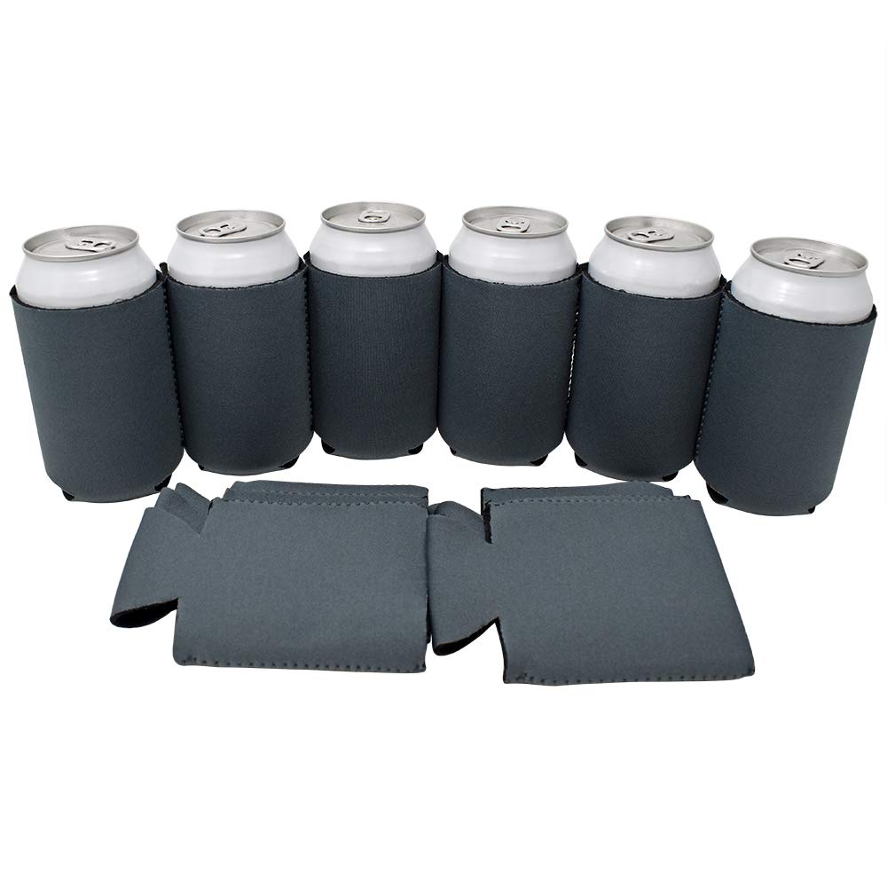 TahoeBay Neoprene Blank Can Coolers (12-Pack) Plain Bulk Collapsible Beer Soda Cover Coolies, Personalized Sublimation Sleeves for Weddings, Bachelorette Parties, HTV Projects (Charcoal)