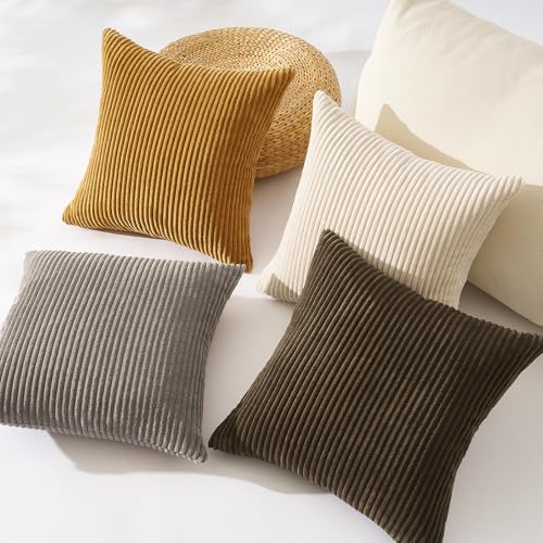 Image of Topfinel Decorative Brown Throw Pillow Covers Cushion Cases, Set of 4 Soft Velvet Modern Double-Sided Designs Terracotta Home Decor ,Fall Style Throw Pillows 26x26 inches