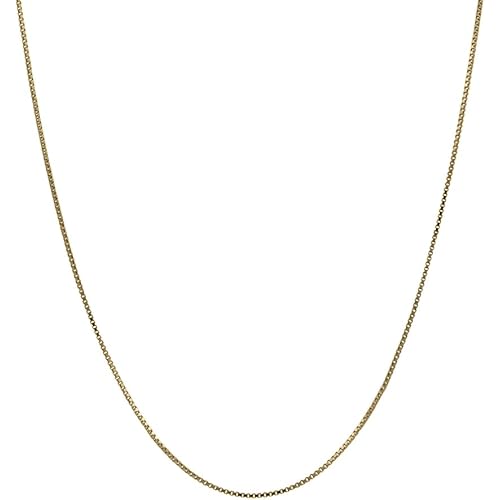 Honolulu Jewelry Company 14K Real Solid Yellow Gold 0.5mm or 1mm Box Chain Necklace, 16"-24"