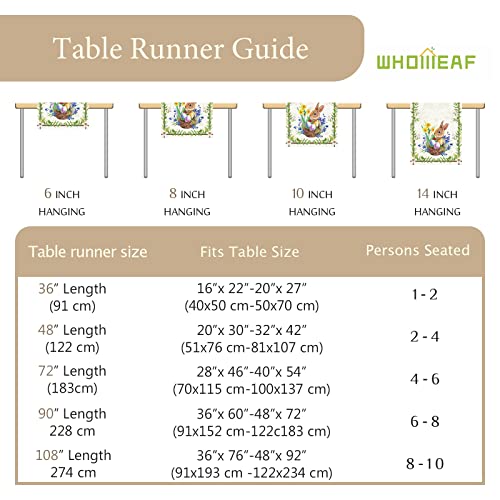 Whomeaf Easter Cute Rabbit Green Leaves Table Runner Burlap Wild Flowers Bunny Eggs Table Runners Spring Summer Seasonal Kitchen Dining Table Center Decor For Home Party Indoor Outdoor 13X72 Inch #TOP5