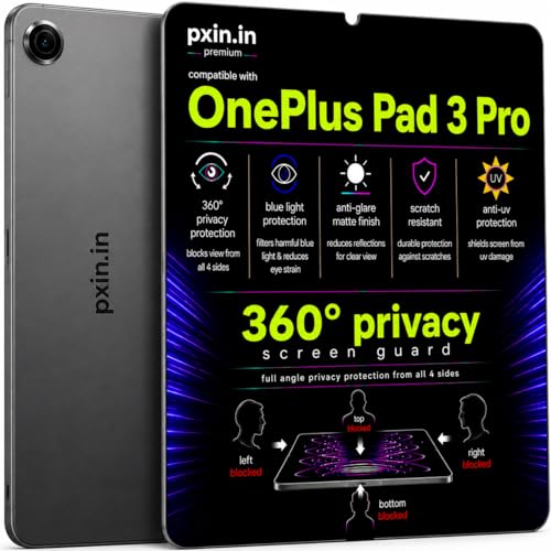 Image of Pxin 360 Pro Privacy Screen guard compatible with OnePlus Pad 3 Pro | Anti Glare | Anti UV | Anti Blue | Anti Reflection | Privacy Filter | Unbreakable Build