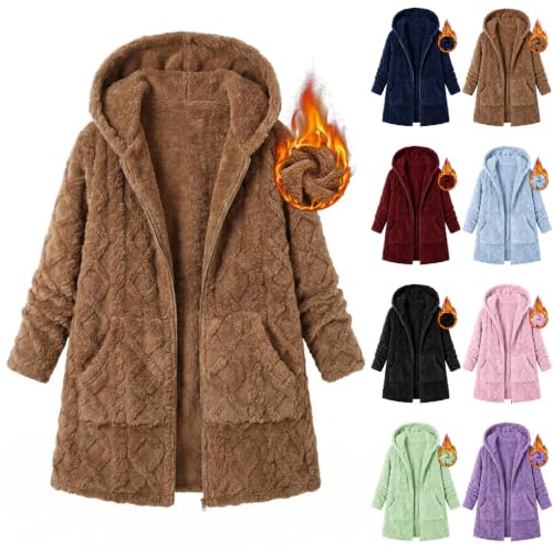 YRAETENM Fleece Jacket Women Lightweight Casual Zip Up Hooded Warm Coats - image 5