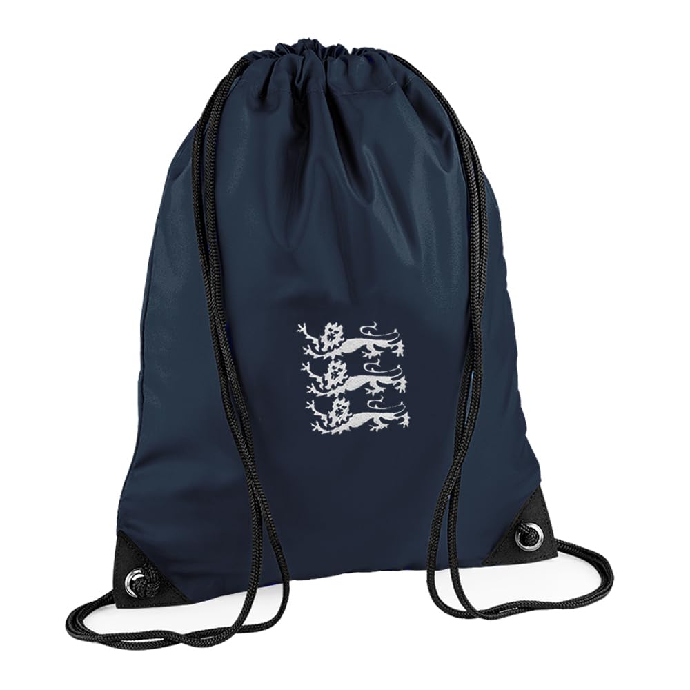 TeddyT's 3 Lions England Embroidered Sports Drawstring Gym & Swimming Bag (Navy Blue)