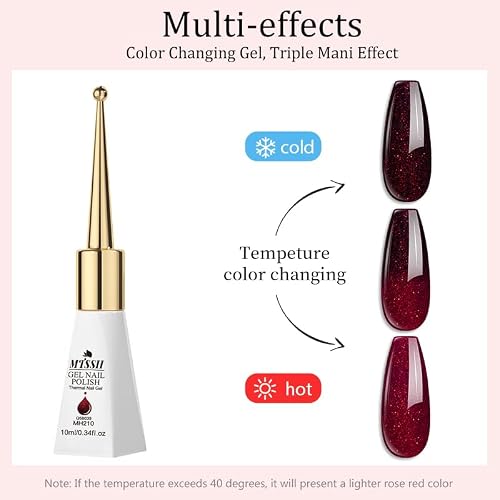 MTSSII Glitter Color Changing Gel Nail Polish 10ML Bloody Red to Dark Red Mood Temperature Change Gel Polish Soak off UV Thermal Gel Nail Polish for Nail Art Manicure DIY Salon at Home - Image 7