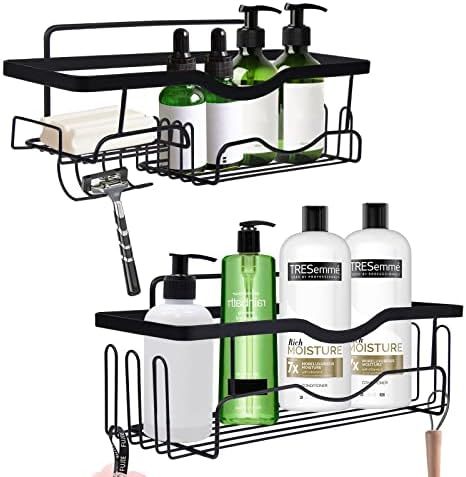 SZTMBF Bathroom Accessory, Shower Shelves, Bathroom Shelf Razor Rack, Shower Caddy, Towel Hooks Bathroom Organizer, Bathroom Organizer Shower SUS304 Stainless Steel Black,2Pcs