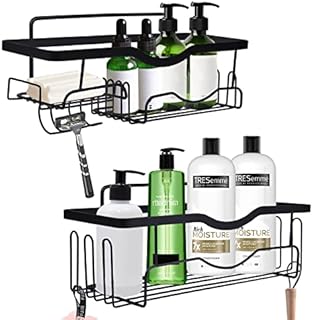 SZTMBF Bathroom Accessory, Shower Shelves, Bathroom Shelf Razor Rack, Shower Caddy, Towel Hooks Bathroom Organizer, Bathroom Organizer Shower SUS304 Stainless Steel Black,2Pcs