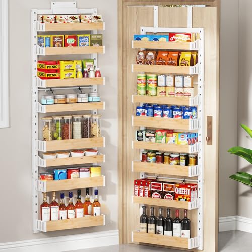 8-Tier Over The Door Pantry Organizer, Heavy-Duty Metal Wall Mount or Hanging Spice Rack, behind the door storage Shelves with Adjustable Basket, Back of Door Organizer for Kitchen Cabinet and Closet