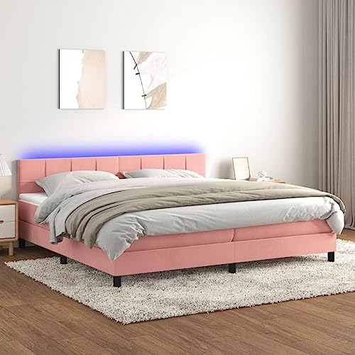 OHOOWOO Boxspringbett mit Matratze & LED Rosa 200x200 cm Samt,Deluxe Boxspringbett mit Matratze und LEDBeleuchtung Erholung pur für Ihr Schlafzimmer!
