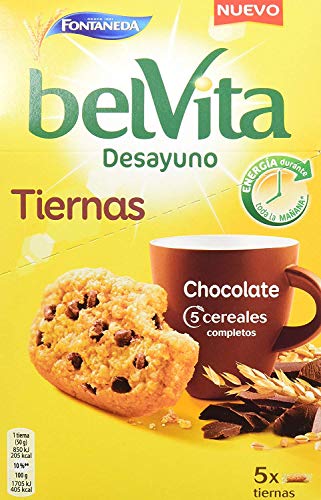 Belvita Soft Bakes Galletas con 5 Cereales y Chips de Chocolate, Enriquecidas con Hierro, Calcio y Magnesio, Pack de 5 Unidades, 250g