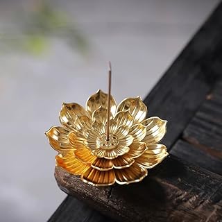 Incense Burner, Incense Holder for Sticks, Brass Lotus Incense Stick Holder and Detachable Ash Catcher
