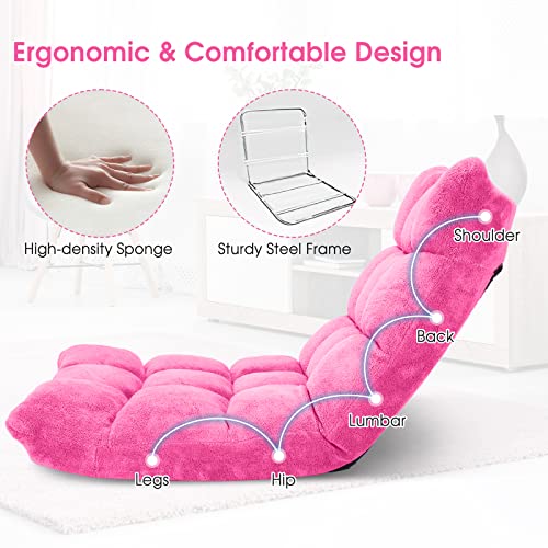 Giantex Floor Chair With Back Support, Folding Sofa Chair With 14 Adjustable Position, Padded Sleeper Bed, Couch Recliner, Floor Gaming Chair, Meditation Chair, Gaming Floor Chairs For Adults(Pink) #TOP4