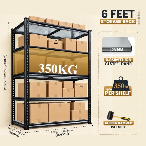 Image of JD FRESH 5 Tier Multipurpose Metal Storage Rack /GI Steel Shelf Boltless Rack with Stiffener /72x36x24 inch Adjustable Standing Shelves Unit /175kg Load Per Shelf /Storage Rack for Shop /Garage (Black)