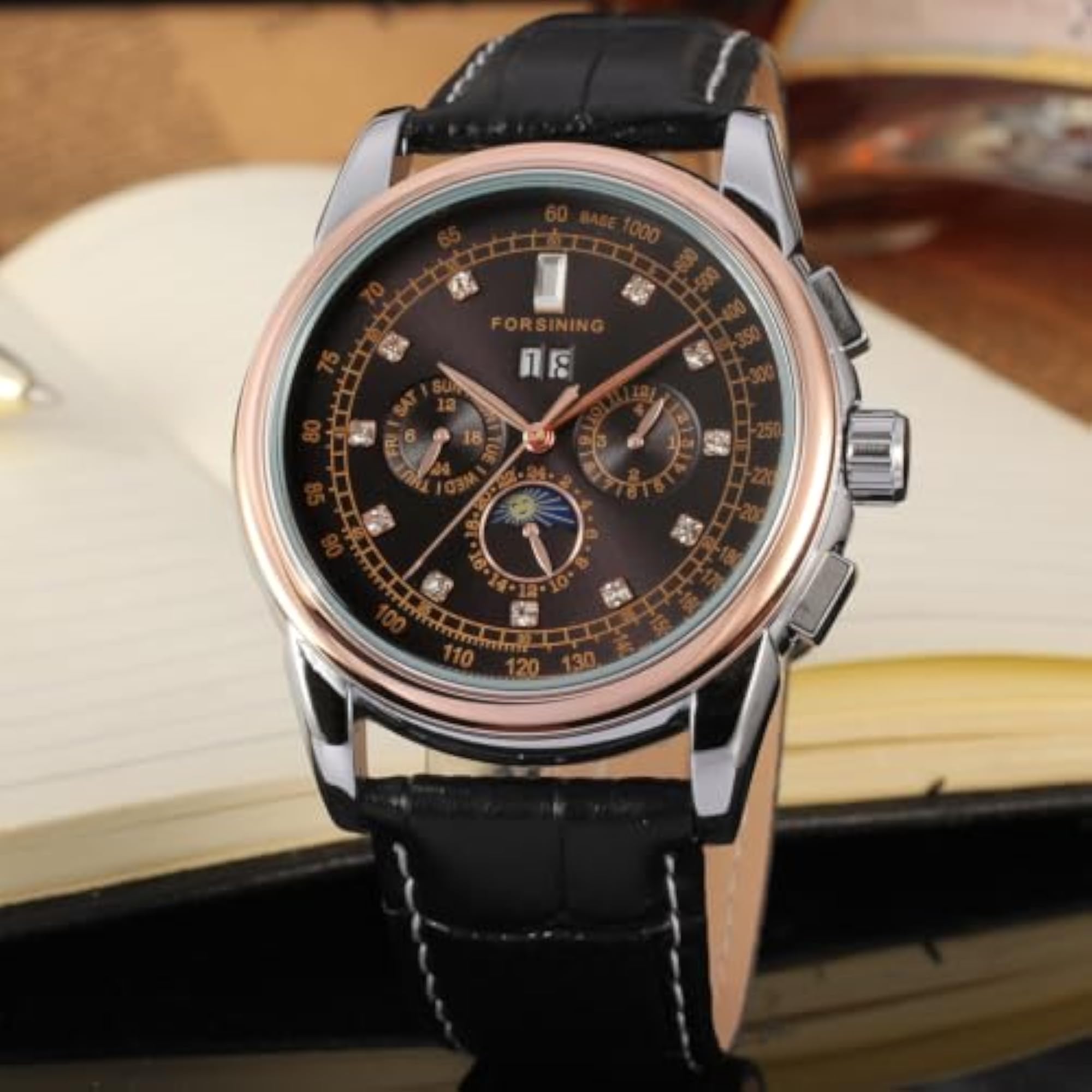 Automatic Couple Watch Set with Moon Phase & Multi-Function Dial