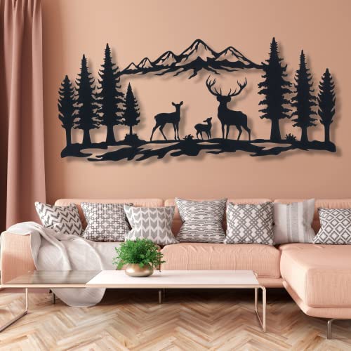 Metal Mountain Wall Art, Deer Mountain Wall Art, Metal Wall Art, Wall Hangings, Living Room Wall Art, Home Decor Artwork Nature Wildlife Wall Art, Deer Art (28" X 14" | 70 X 35 Cm) #TOP4