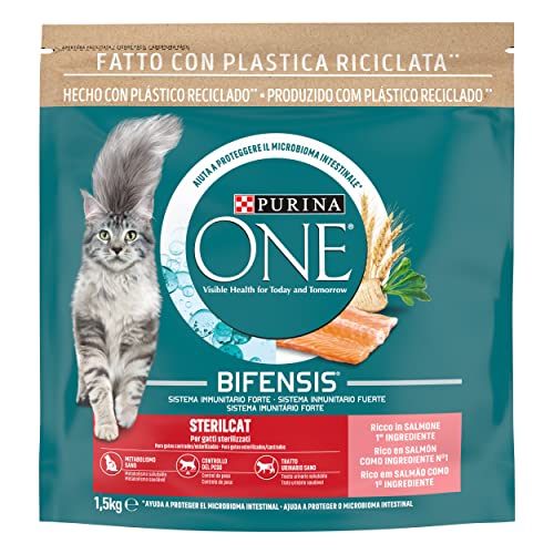 Purina ONE Bifensis Comida Pienso para gato Esterilizado Adulto con Salmón y Cereales, 6 bolsas de1,5kg