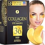 36 Pairs Collagen Under Eye Masks, 24K Gold Under Eye Patches (Reduce Bags and Puffiness), Dark Circles Under Eye Treatment, Eye Masks for Dark Circles and Puffiness, Under Eye Pads for Puffy Eyes